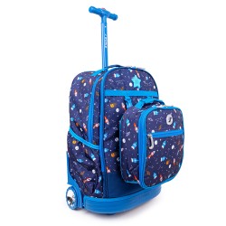 JWorld Duo Rolling Backpack With Detachable Lunch Box Set (18 Inch) Spaceship